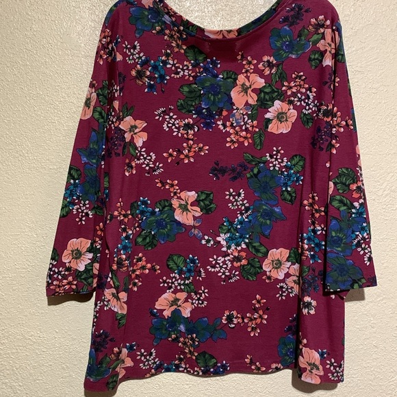 i.b.diffusion Top Blouse 2X Burgundy Red Blue Pink Floral Pullover Stretch - Picture 11 of 12